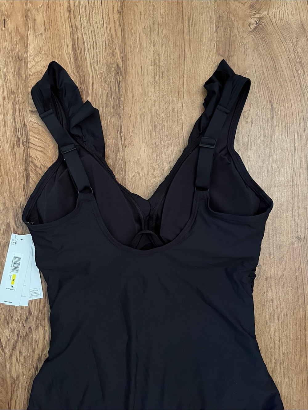 NWT DKNY Ruffle Plunge Underwire Tummy Control One Piece Swimsuit Black - Picture 8 of 10